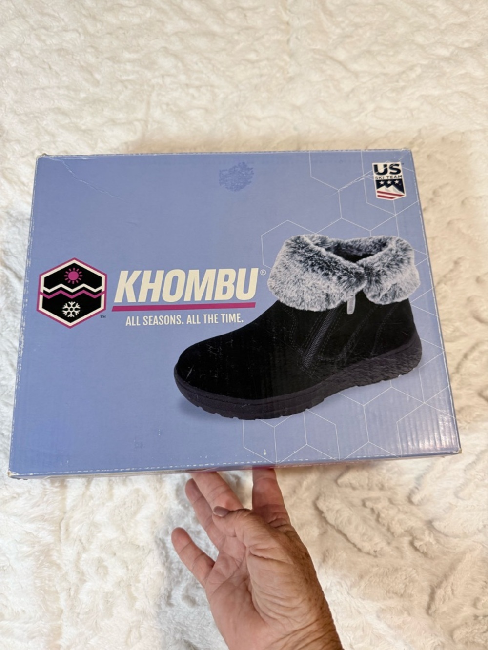 Khombu Black Ankle Boots with Gray Faux-Fur Cuff - size 7- new in box - Picture 4 of 15